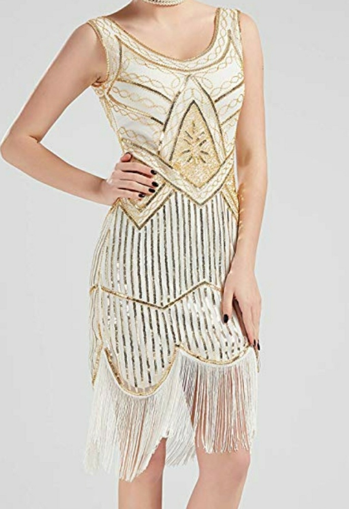 White n Gold Flapper dress XL size